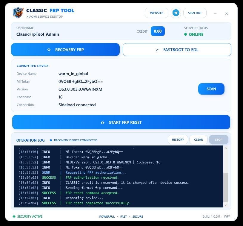 CLASSIC Mi FRP TOOL Credit Transfer